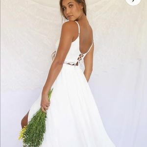 Lulus White Lace two-piece maxi dress